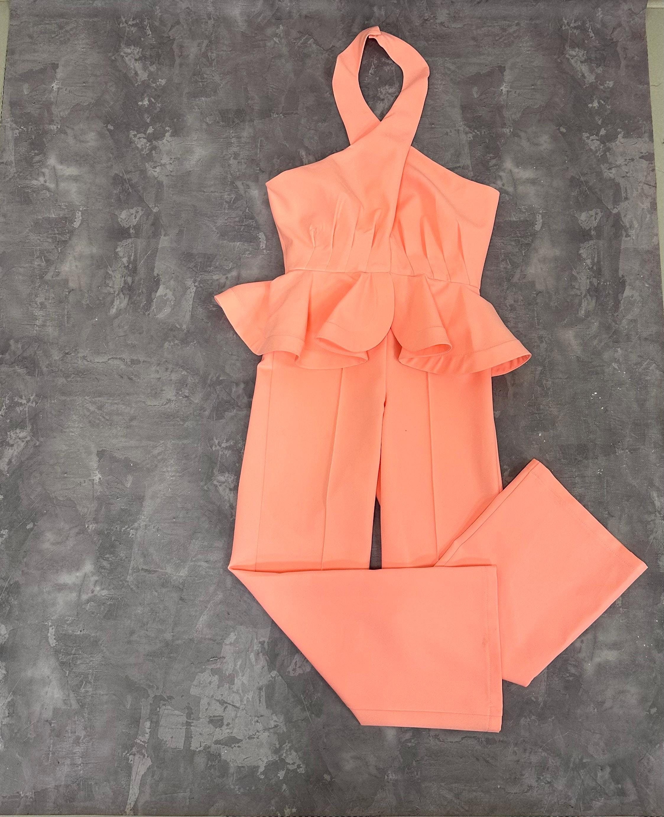 Light Peach Girls Jumpsuit With Ruffle Peplum/ Casual Romper