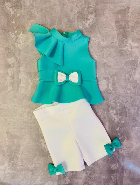 Mint Turquoise and White Girls Suit 