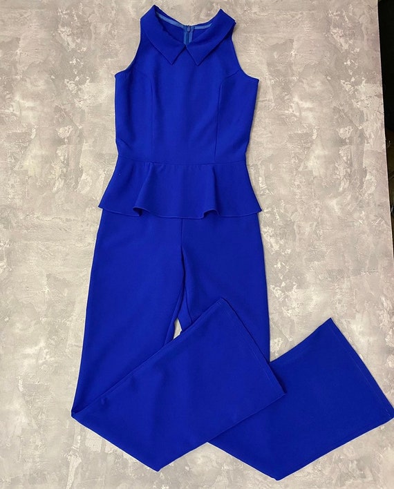 Royal Blue Pageant Jumpsuit With Peplum and Collar/ Interview Romper/ Girls Pants  Outfit/ Pageant Interview Wear/ Custom Pageant Outfit 