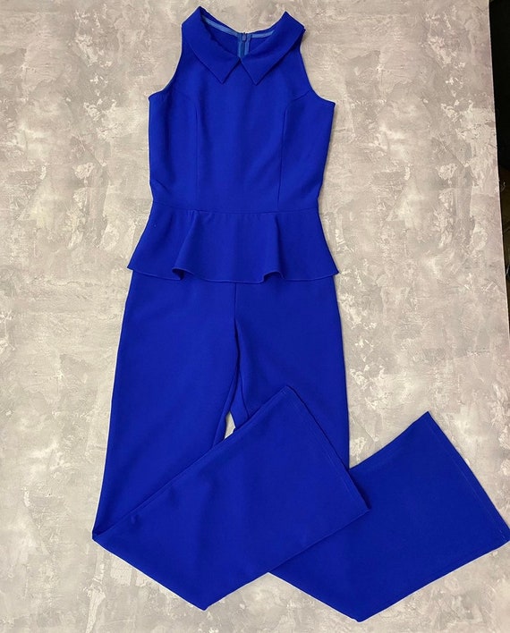 Royal blue pageant jumpsuit with peplum and collar/ Interview romper/ Girls  pants outfit/ Pageant interview wear/ Custom pageant outfit