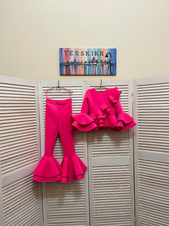 Hot Pink Neoprene/ Scuba Girls Suit With Top and Pants With Etsy