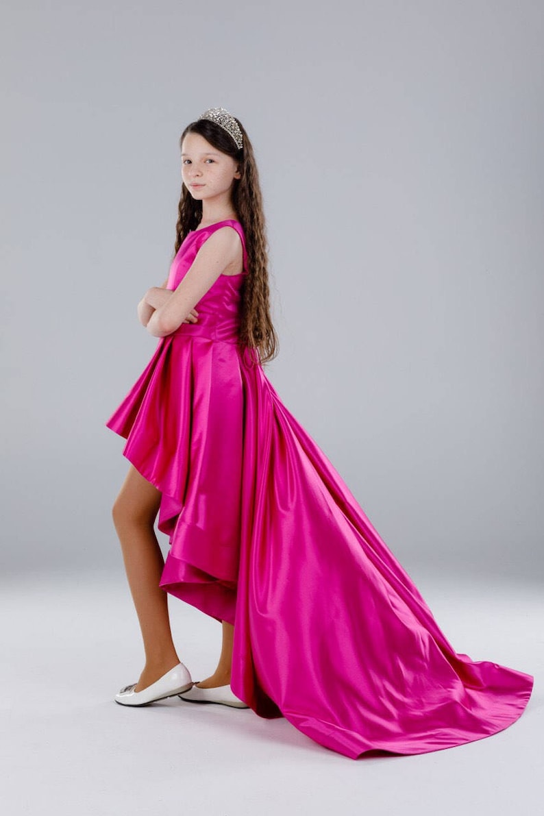 Hot pink pageant high low dress with train /Fun fashion Etsy