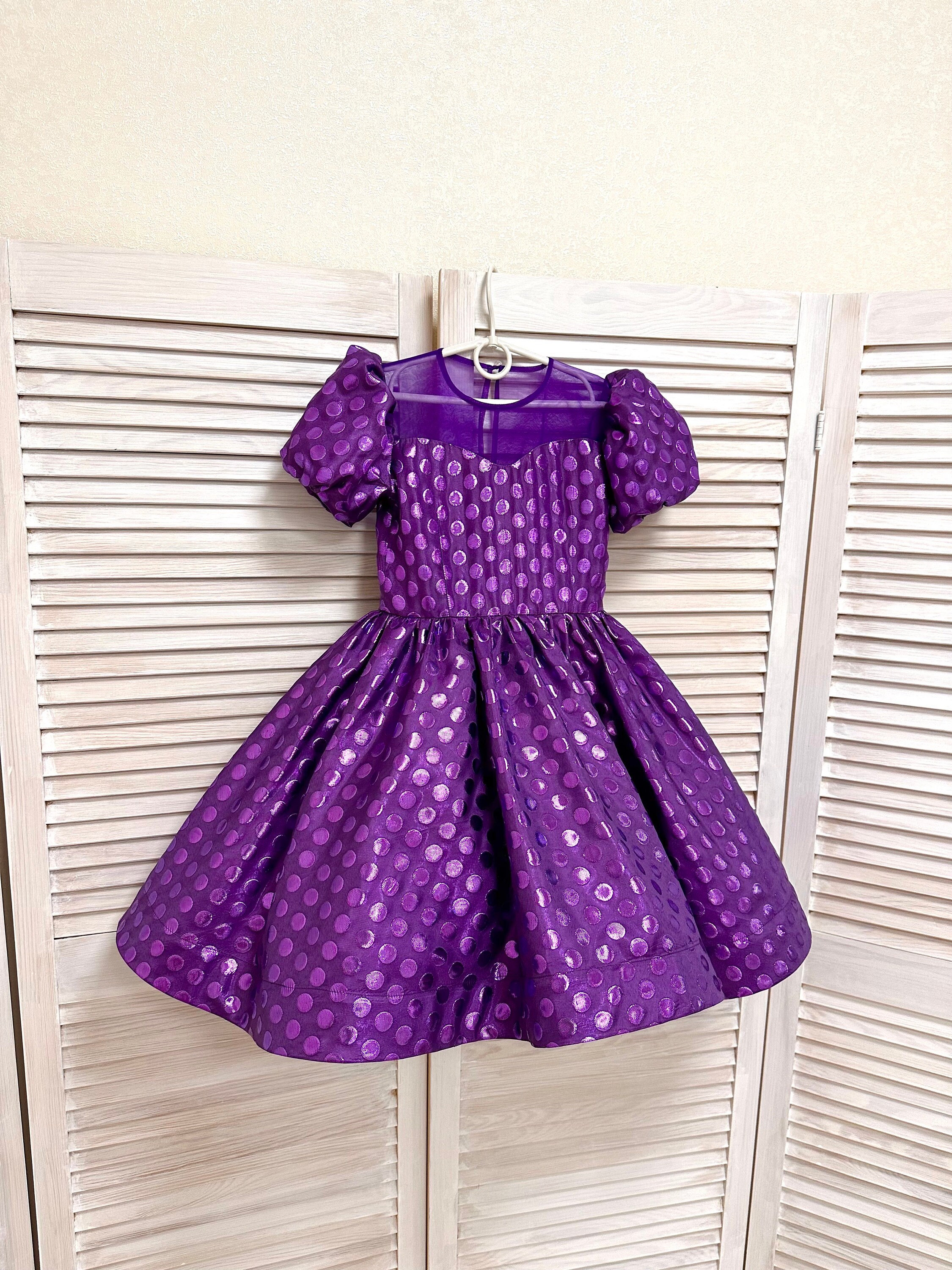 Purple polka dots jaquard pageant cocktail dress/ Knee length dress/ Teens Interview outfit /Custom pageant dress