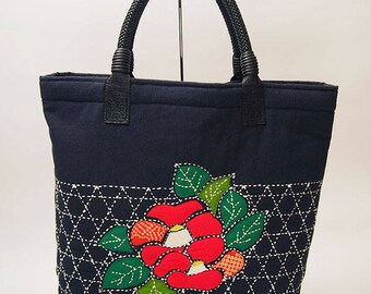 Japanese Camellia Sashiko Bag