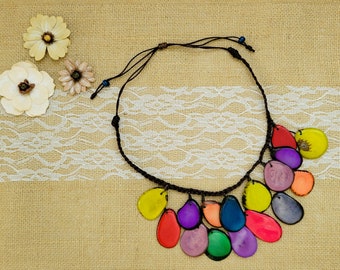 Tagua Nut Statement Necklace - Fair Trade Tagua Jewelry - Handmade Tagua Adjustable Necklace - Multicolor Adjustable Necklace - Gift for Her
