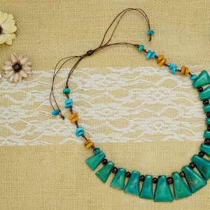 Tagua Nut Statement Necklace and Earrings - Fair Trade Tagua Jewelry - Handmade Tagua Jewelry Set - Adjustable Necklace - Gift for Her