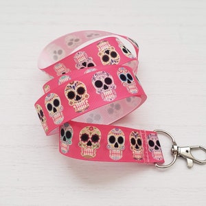 Day Of The Dead Lanyard - ID Badge Holder - Dia De Los Muertos Lanyard - Sugar Skulls Lanyard - Key Lanyard - Skulls ID Holder