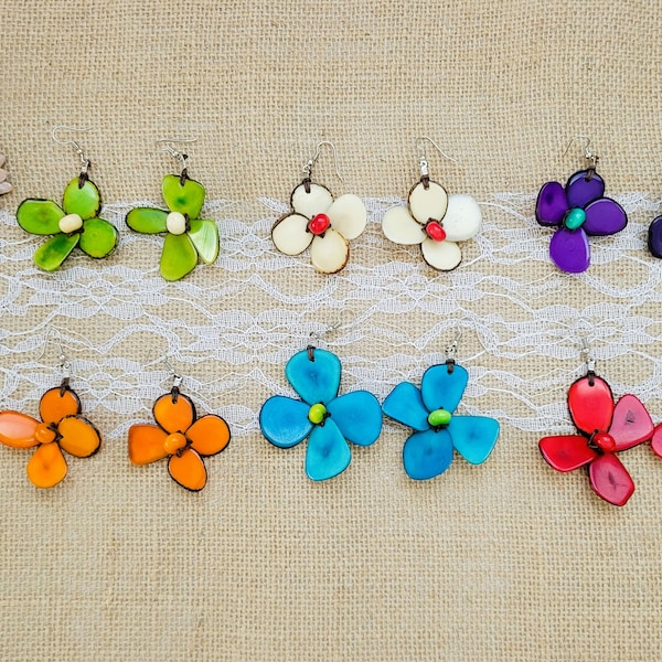 Tagua Nut Statement Earrings - Floral Earrings - Fair Trade Tagua Earrings - Handmade Tagua Jewelry - Gift for Her