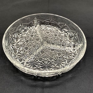 Vintage Luxhem de Veropa Divided Relish Dish Tray Glass Clear Daisy 3 Part