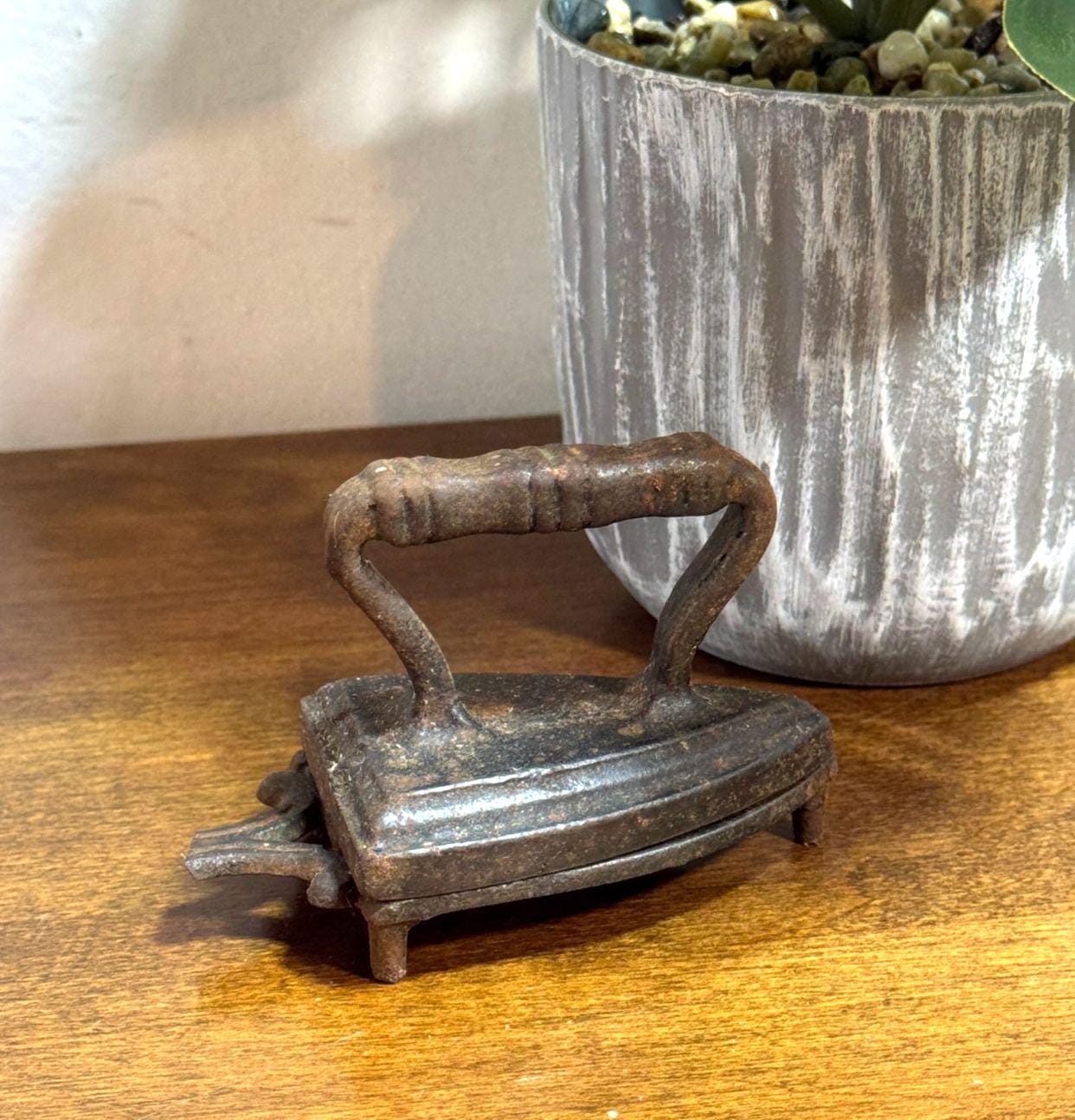 Antique Vintage Miniature Steel Cast Iron Flat Iron With Trivet