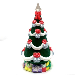Vintage Green Ceramic Christmas Tree Hand Painted Presents