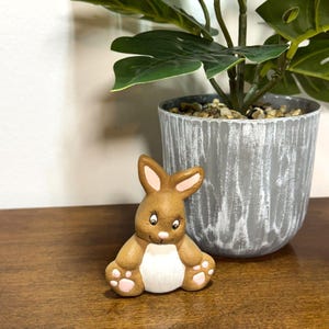 Vintage Ceramic Bunny Rabbit Figurine Hand Painted Handmade Brown