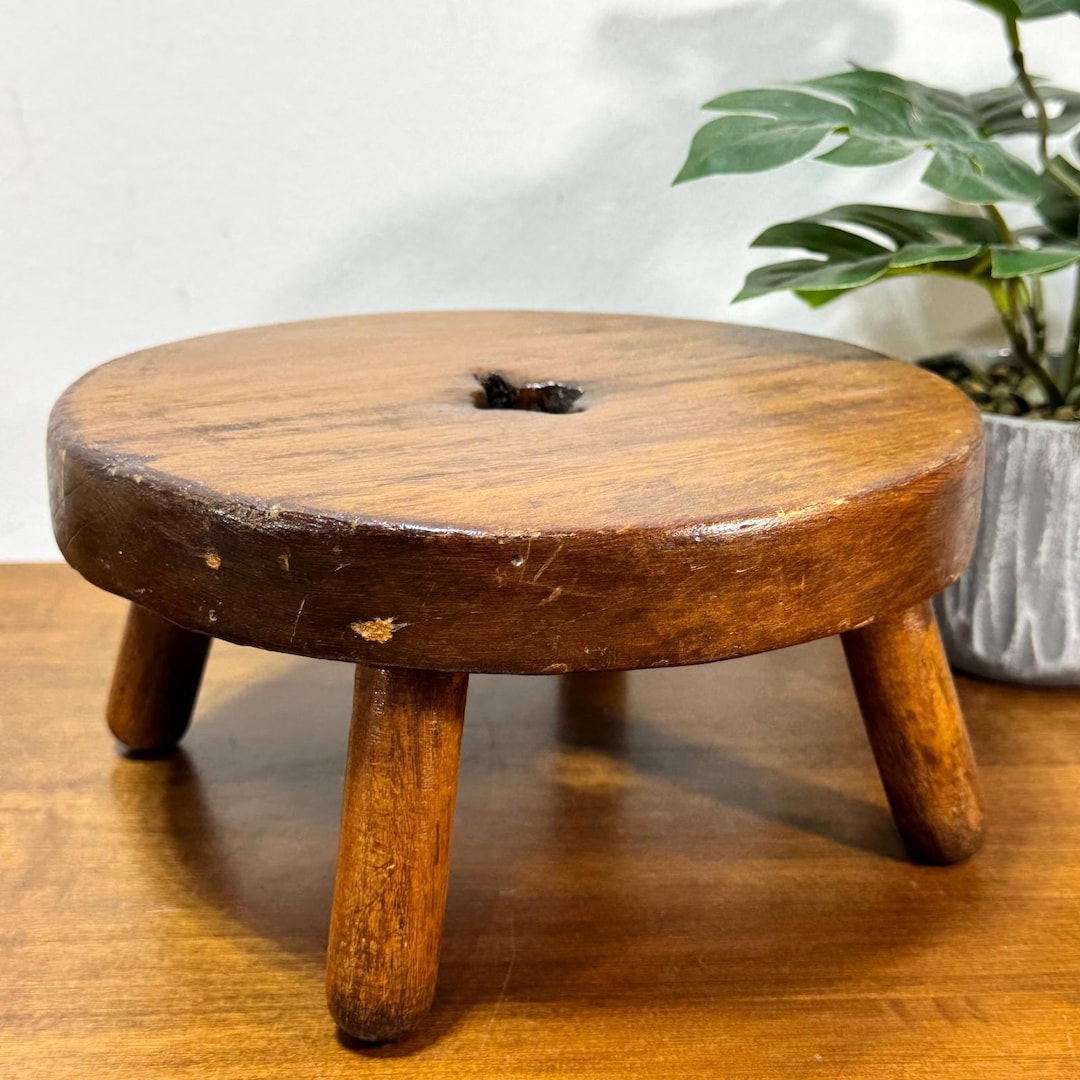 Four Legged Wooden Milking Stool Rustic Plant Stand Farmhouse Primitive ...