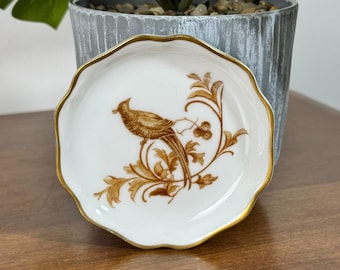 Vintage Butter Pat Kronach Bavaria Chrysantheme Pheasant 3.25" Gold Rosenthal