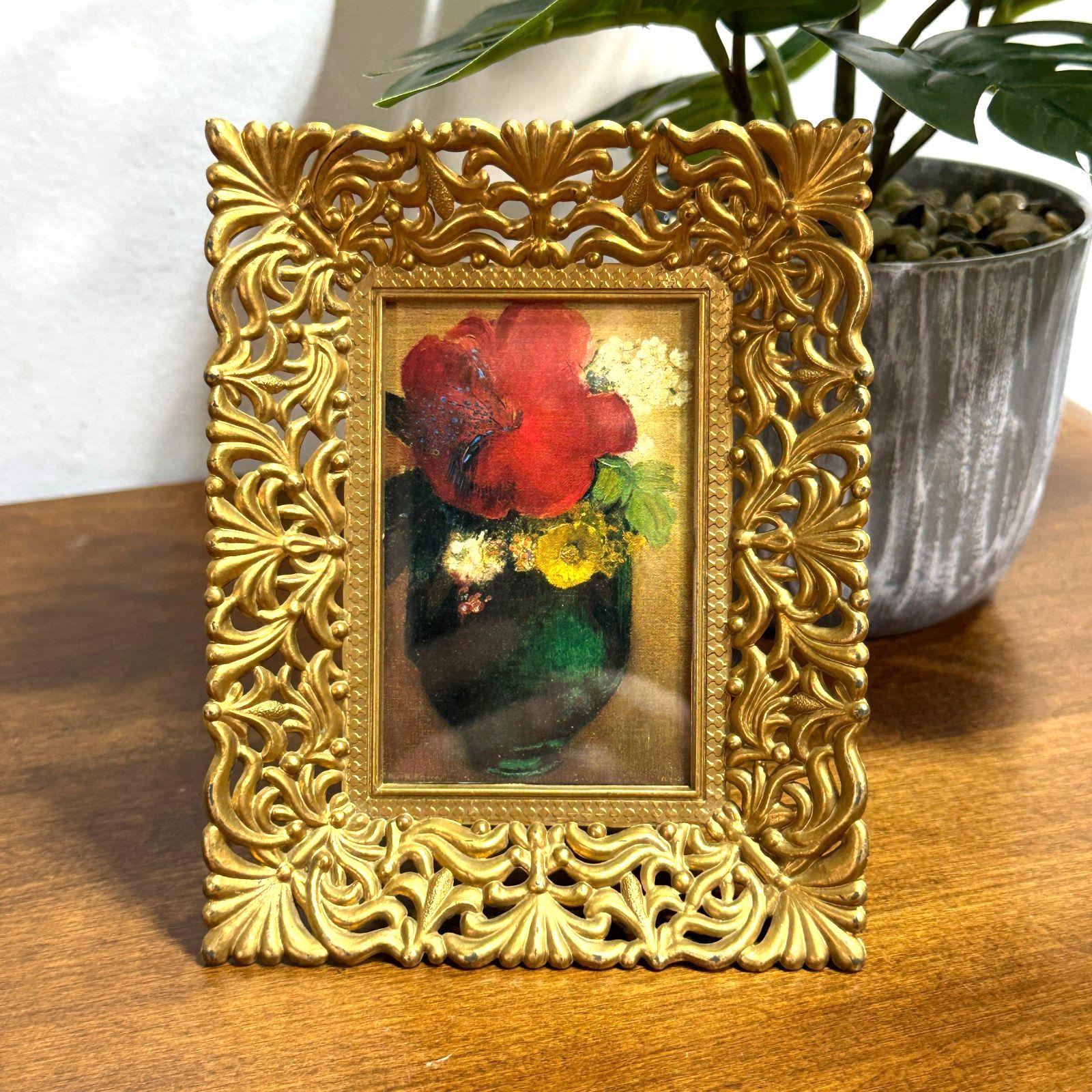 Vintage Picture Frame Antique Ornate Gold Floral Art 2.25x3.5