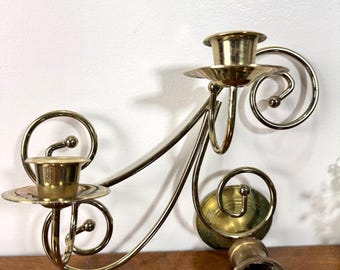 Vintage Home Interior Brass Wall Sconce 2 Taper Candle Holder