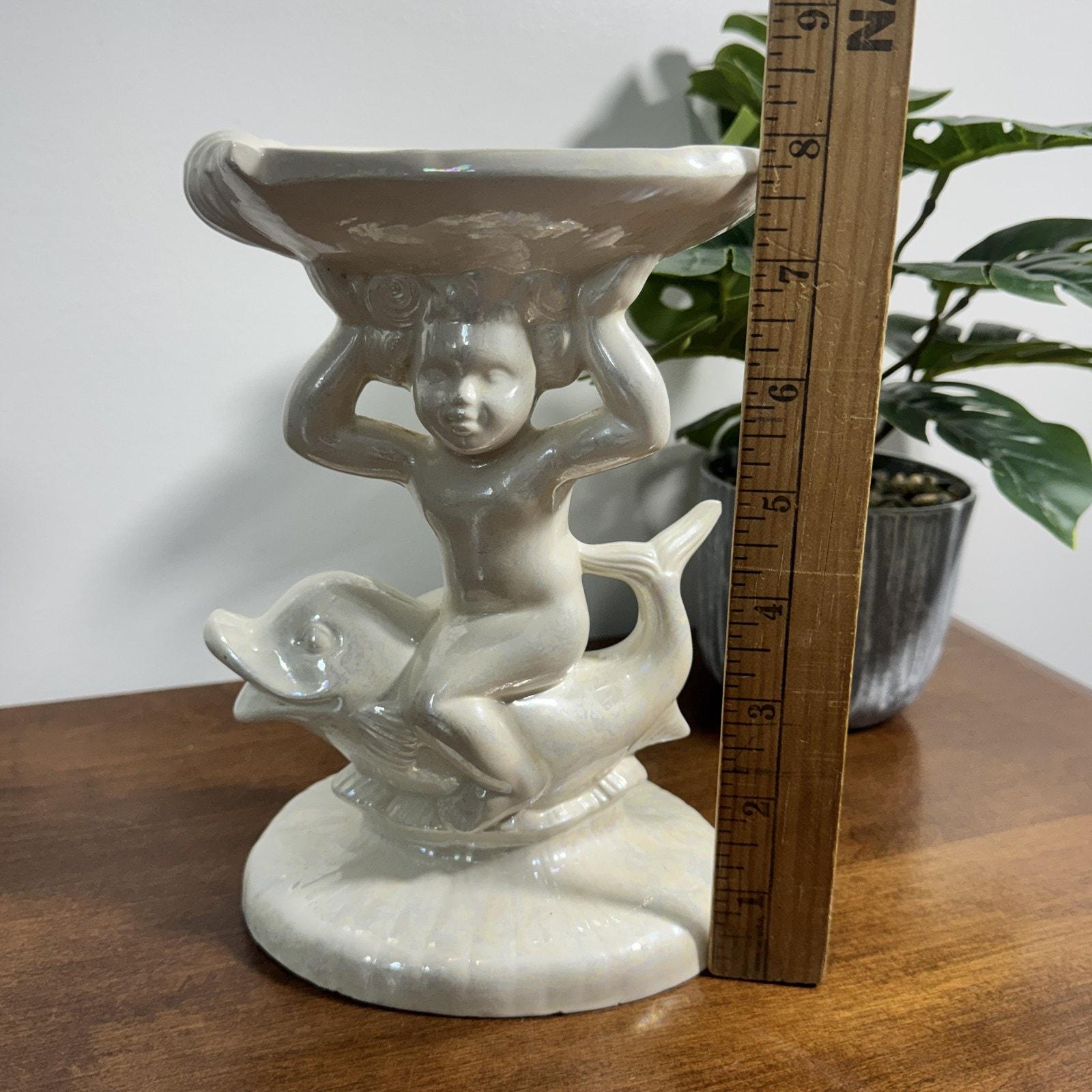Vintage Holland Mold Cherub Riding Dolphin Figurine Iridescent