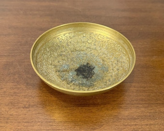 Vintage Brass Bowl Dish 4.5" Round Decorative Floral Ritual Prayer Offering Bowl
