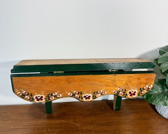 Mensola da parete vintage in legno stile country cottagecore pieghevole con motivo floreale verde