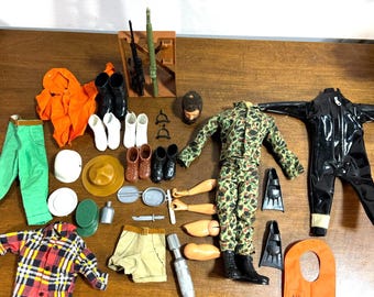 Lot of Vintage 12" GI Joe Adventure Team Action Figure w/ Clothes & Accessories