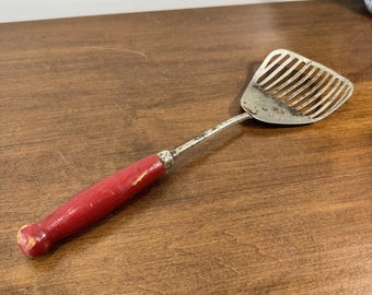 Vintage A & J Masher Smasher Sieb mit rotem Holzgriff