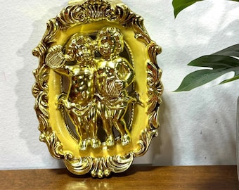 Charles Voltz / organ インテリア　オブジェ　ヴィンテージ Antique Japan Chalkware Cherub Figural Wall Decor Gold 6.5