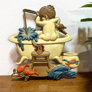 Vintage 1970s Sexton USA Bath Boy Fishing in Tub 1218 Cast Iron
