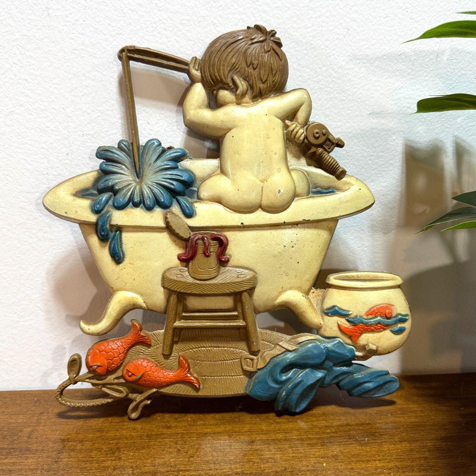 Vintage 1970s Sexton USA Bath Boy Fishing in Tub 1218 Cast Iron