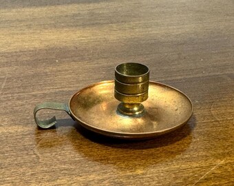 Vintage Brass Copper Miniature Chamberstick Candlestick Doll House