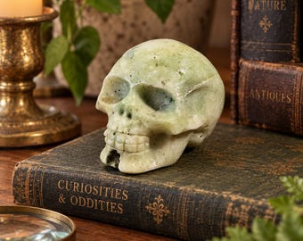 Vintage Small Green Stone Skull Figurine 1.75" Gothic Curio Decor