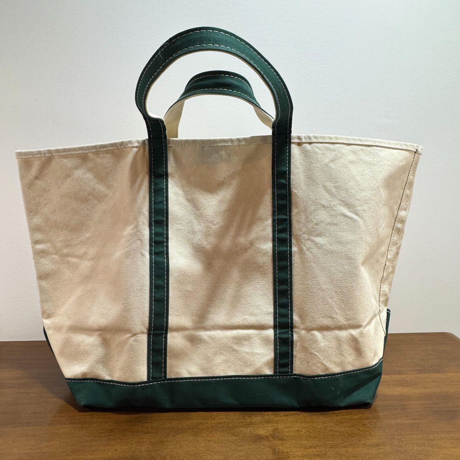LL Bean Boat & Tote Canvas Bag Green Trim Extra Large XL USA Made 