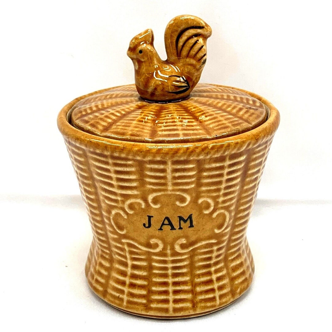 Vintage Ceramic Jam Jar Basket Weave Chicken on Lid No Spoon Etsy
