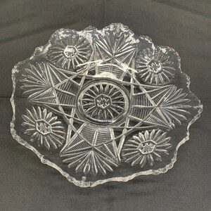 Vintage Pressed Cut Glass Clear Stars Flower 9.25&quot; Wide 2&quot; High