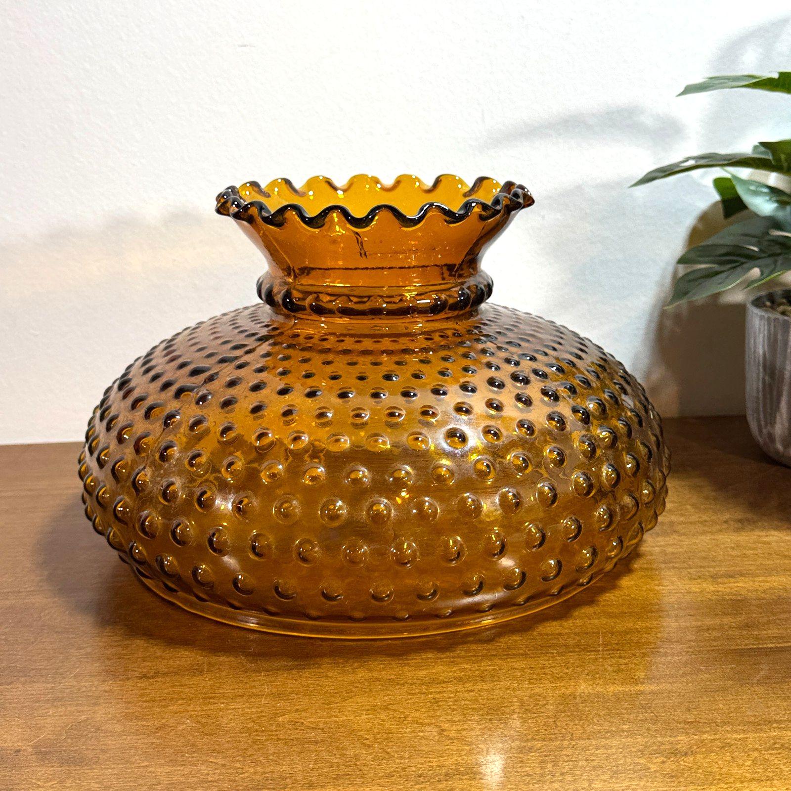 Vintage Amber Glass Hobnail Parlor Hurricane Lamp Shade 10
