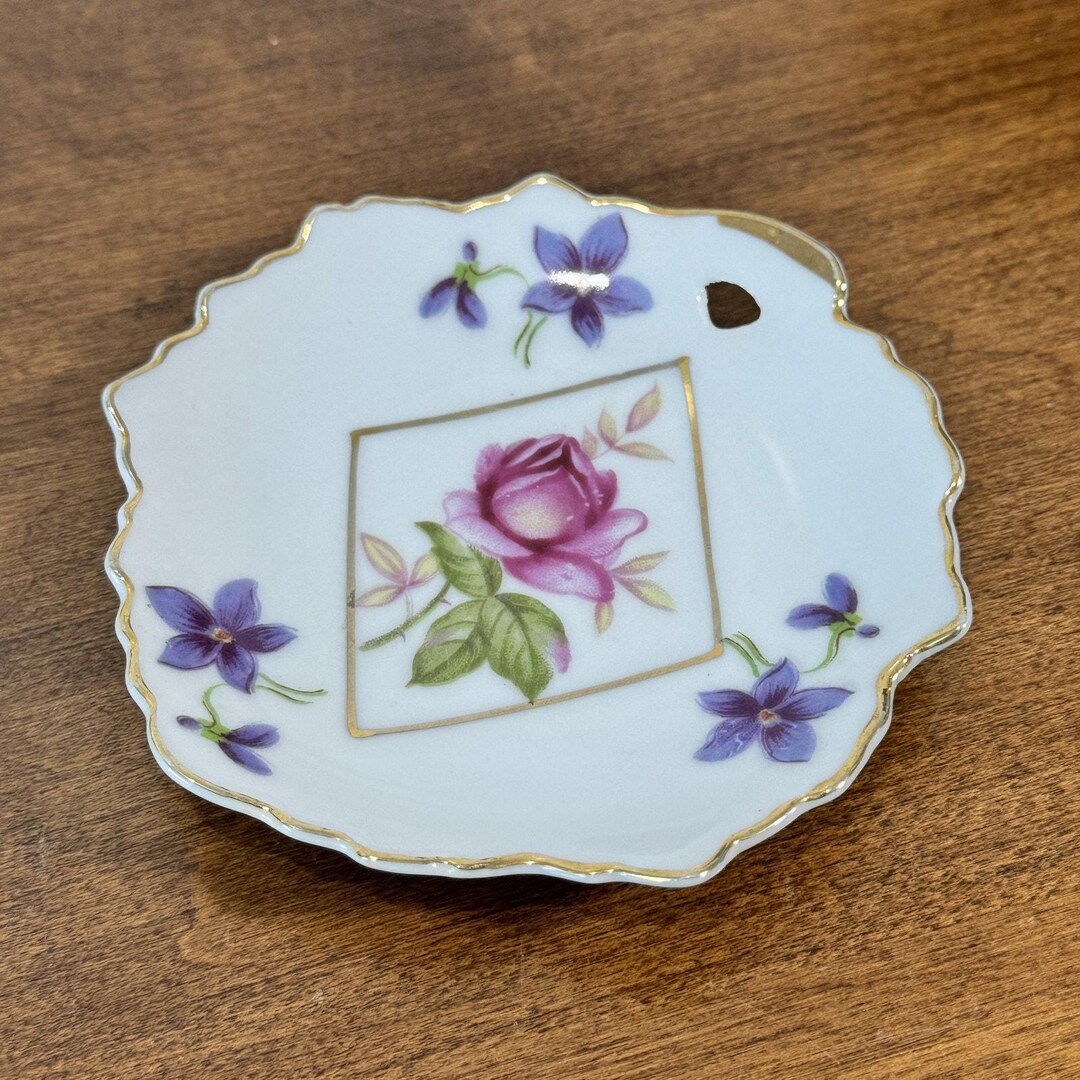 Lefton China Roses Lefton China Hand Painted Rose Violet Scalloped Trinket Dish Plate ...