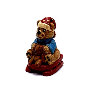 1994 Vintage Bear Ornament Figurine holding a Teddy Bear Plush 2.5&quot; Tall