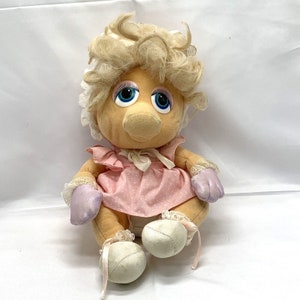 Vintage Muppet Babies Miss Piggy Peluche Bambola Hasbro Softies 12&quot; Jim Henson 1983