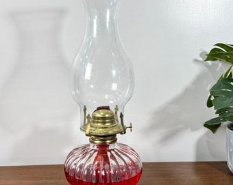 Vintage Öllampe Klarglas gerippte Schüssel Hurricane Shade Lamplight USA