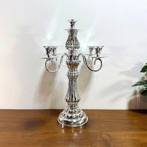 Candelabra 5 Arm Candle Holder 15.5&quot; Tall Silver Color Centerpiece Decor