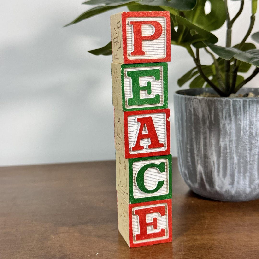 Peace Block Lettering Vintage Christmas Wooden Alphabet Blocks PEACE Holiday Decor Classic ...