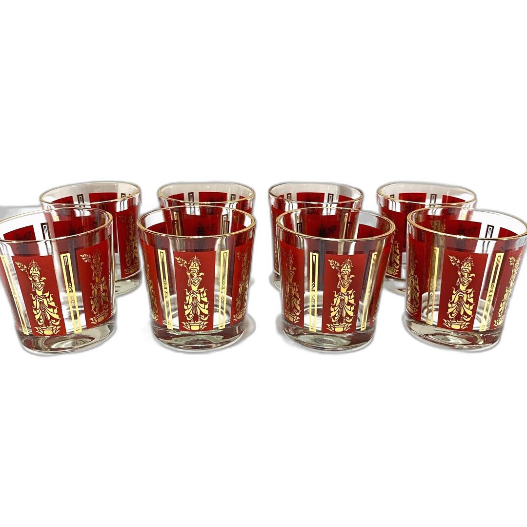 Vintage MCM Culver Lowball Glasses Set of 8 Phra Siam Etsy