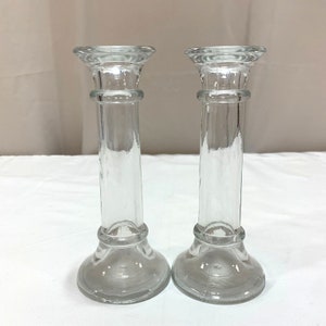 Vintage Pair of Candlestick Holders Clear Indiana Glass 7&quot; Tall