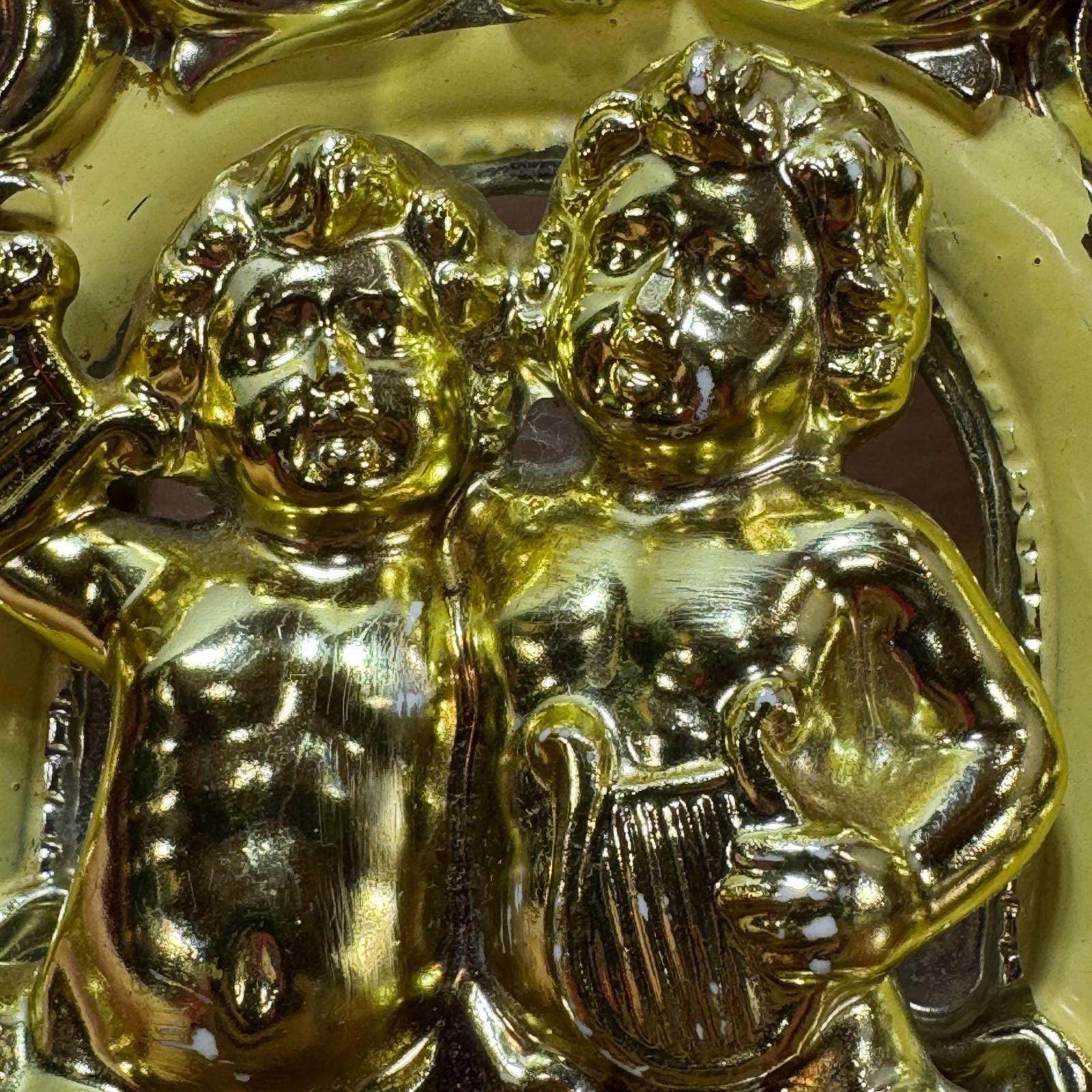 Antique Japan Chalkware Cherub Figural Wall Decor Gold 6.5