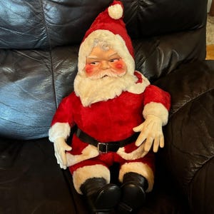 Vintage Santa Claus Rubber Face Christmas Plush Large Stuffed 26&quot; Smiling