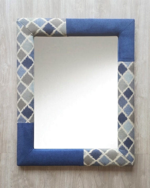 Mirror Lined With Fabric Frame Blue Colorblock 100cmx80cm 39 X31