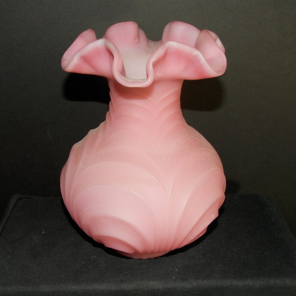 Fenton Pink Satin Glass Drape Vase