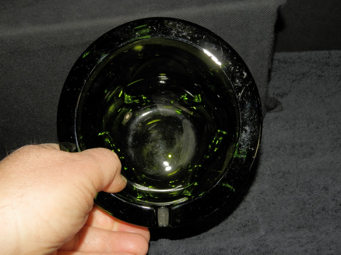 Large Viking Glass Green Orb Ashtray Partial Tag Etsy