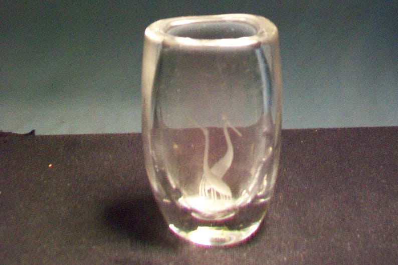 Kosta Boda Crystal Vase Etched Crane Etsy