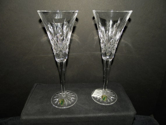 WATERFORD MILLENNIUM LOVE Cut Crystal Champagne Toasting Flutes-Signed Two 2 WATERFORD MILLENNIUM LOVE Cut Crystal Champagne Toasting Flutes-Signed Two 2