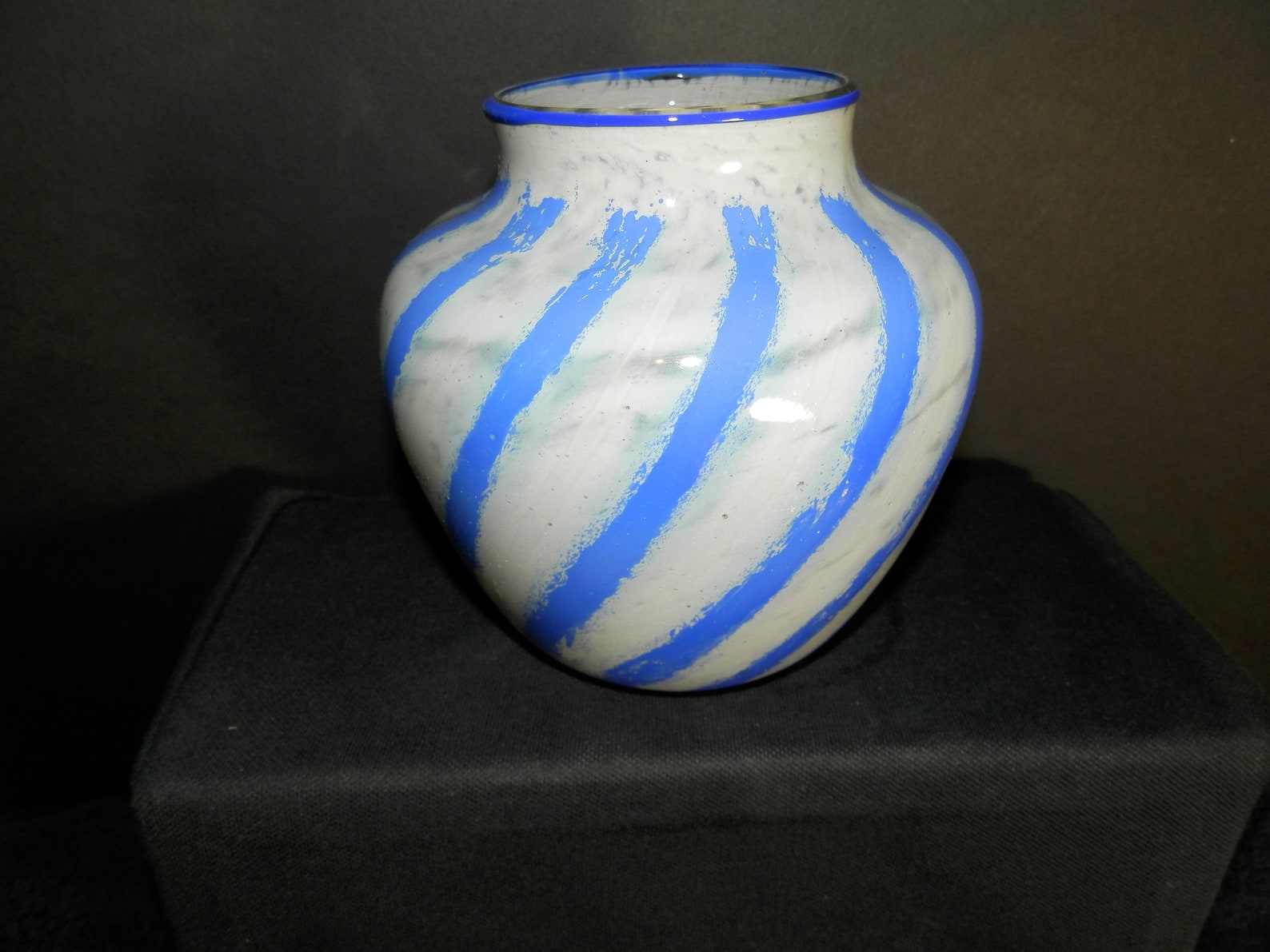 Blue White Stripe Art Glass Vase Etsy